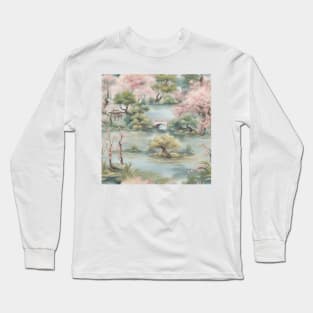 Traditional chinoiserie landscape in soft palette Long Sleeve T-Shirt